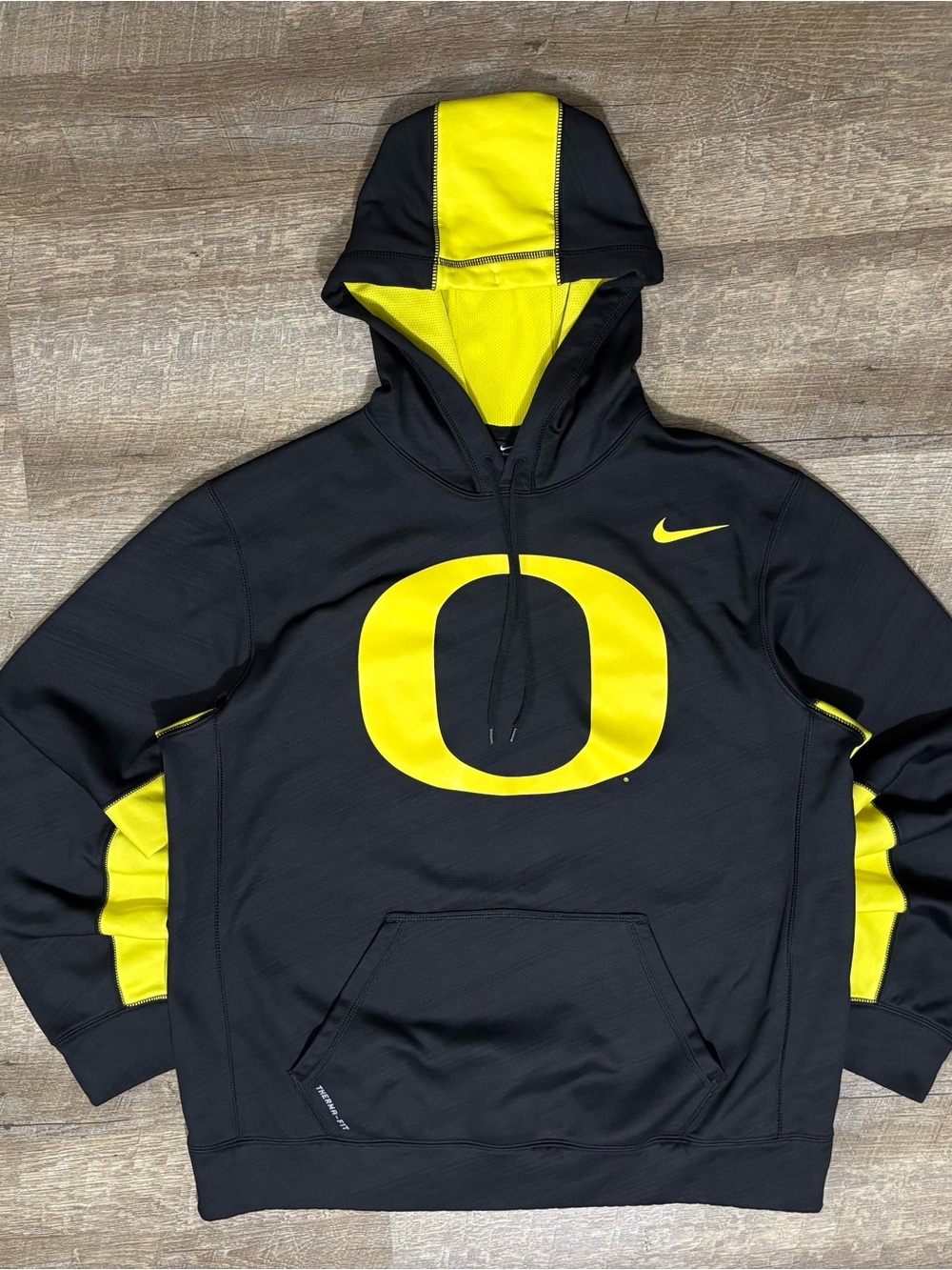 Y2K Oregon Ducks Nike Hoodie Men's L Black Yellow Big Logo Pullover Dri-Fit